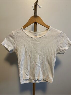 Brandy Melville Pointelle Tee Cream 100% Cotton One Size Short Sleeve Top